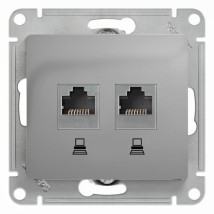 Розетка компьютерная Systeme Electric Glossa 2-местная RJ45 кат.5E, механизм, цвет - алюминий