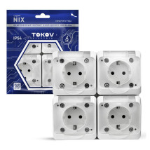 Розетка TOKOV ELECTRIC Nix 4-местная для открытой установки 16А, IP54 250В с заземлением, с прозрачной крышкой, цвет - белый