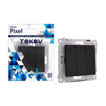 Выключатель трехклавишный TOKOV ELECTRIC Pixel скрытой установки 10А, IP20, механизм, цвет - карбон