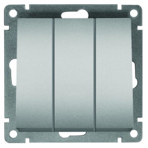 Выключатель трехклавишный UNIVersal СП Афина 10А, IP20, механизм, цвет - серебро