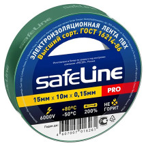 Изолента самозатухающая Safeline PRO ширина - 15 мм, длина - 10 м, толщина - 0.15 мм, материал - поливинилхлорид, цвет - зеленый