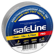 Изолента самозатухающая Safeline PRO ширина - 15 мм, длина - 10 м, толщина - 0.15 мм, материал - поливинилхлорид, цвет - серо-стальной