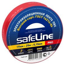 Изолента самозатухающая Safeline PRO ширина - 19 мм, длина - 25 м, толщина - 0.15 мм, материал - поливинилхлорид, цвет - красный