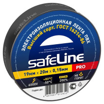 Изолента самозатухающая Safeline PRO ширина - 19 мм, длина - 20 м, толщина - 0.15 мм, материал - поливинилхлорид, цвет - черный