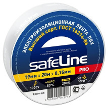 Изолента самозатухающая Safeline PRO ширина - 19 мм, длина - 20 м, толщина - 0.15 мм, материал - поливинилхлорид, цвет - белый