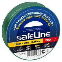 Изолента самозатухающая Safeline PRO ширина - 19 мм, длина - 20 м, толщина - 0.15 мм, материал - поливинилхлорид, цвет - зеленый