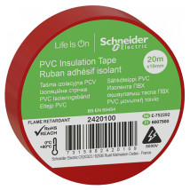 Изолента самозатухающая Schneider Electric OptiLine 45 ширина - 19 мм, длина - 20 м, толщина - 0.13 мм, материал - поливинилхлорид, цвет - красный