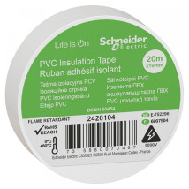 Изолента самозатухающая Schneider Electric OptiLine 45 ширина - 19 мм, длина - 20 м, толщина - 0.13 мм, материал - поливинилхлорид, цвет - белый