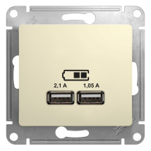 Розетка Systeme Electric Glossa USB 2-местная, разъем тип A+A скрытой установки, механизм, цвет - бежевый