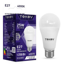 Лампа светодиодная TOKOV ELECTRIC А60 матовая, мощность - 25 Вт, цоколь - E27, световой поток - 2400 лм, цветовая температура - 4000 K, форма - грушевидная