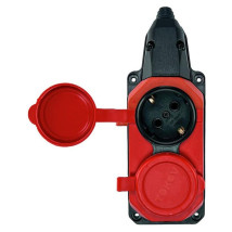 Колодка электрическая TOKOV ELECTRIC с 2 гнездами и крышкой, сила тока - 16 А, с заземлением, IP44, корпус - каучук, цвет - красный