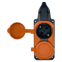 Колодка с розетками TOKOV ELECTRIC 2 гнезда с крышками, сила тока - 16 А, с заземлением, IP44, корпус - каучук, цвет - оранжевый