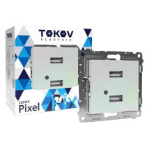 Розетка TOKOV ELECTRIC Pixel USB 2-местная скрытой установки, разъем тип A+A 5В 1x2.1А 2x1.05А скрытой установки, механизм, цвет - перламутр