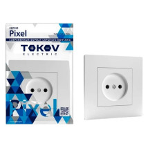Розетка TOKOV ELECTRIC Pixel 1-местная скрытой установки без заземления, номинальный ток - 16 А, степень защиты IP20, в сборе, цвет - белый