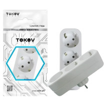 Тройник TOKOV ELECTRIC с заземлением, номинальный ток - 16 А, 250 В, степень защиты IP20, полипропилен, цвет - белый