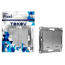 Выключатель двухклавишный TOKOV ELECTRIC Pixel скрытой установки с индикацией, номинальный ток - 10 А, степень защиты IP20, механизм, цвет - алюминий