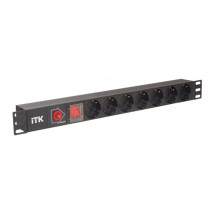 Блок розеток ITK PDU PH13-7D3 19″ розетки C2a - 7 шт, без кабеля, входной разъем - С14, номинальный ток - 10А, напряжение питания - 230В, с выключателем с LED-подсветкой