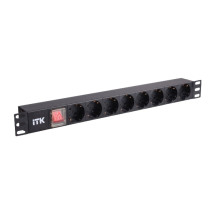 Блок розеток ITK PDU PH12-8D1 19″ розетки C2a - 8 шт, длина кабеля с вилкой C2b - 2м, номинальный ток - 16А, напряжение питания - 230В, с выключателем с LED-подсветкой