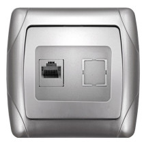 Розетка компьютерная UNIVersal Маргарита 1-местная скрытой установки, разъем RJ45, степень защиты IP20, цвет - серебро