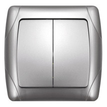 Выключатель двухклавишный UNIVersal Маргарита скрытой установки, номинальный ток - 10 А, степень защиты IP20, цвет - серебро